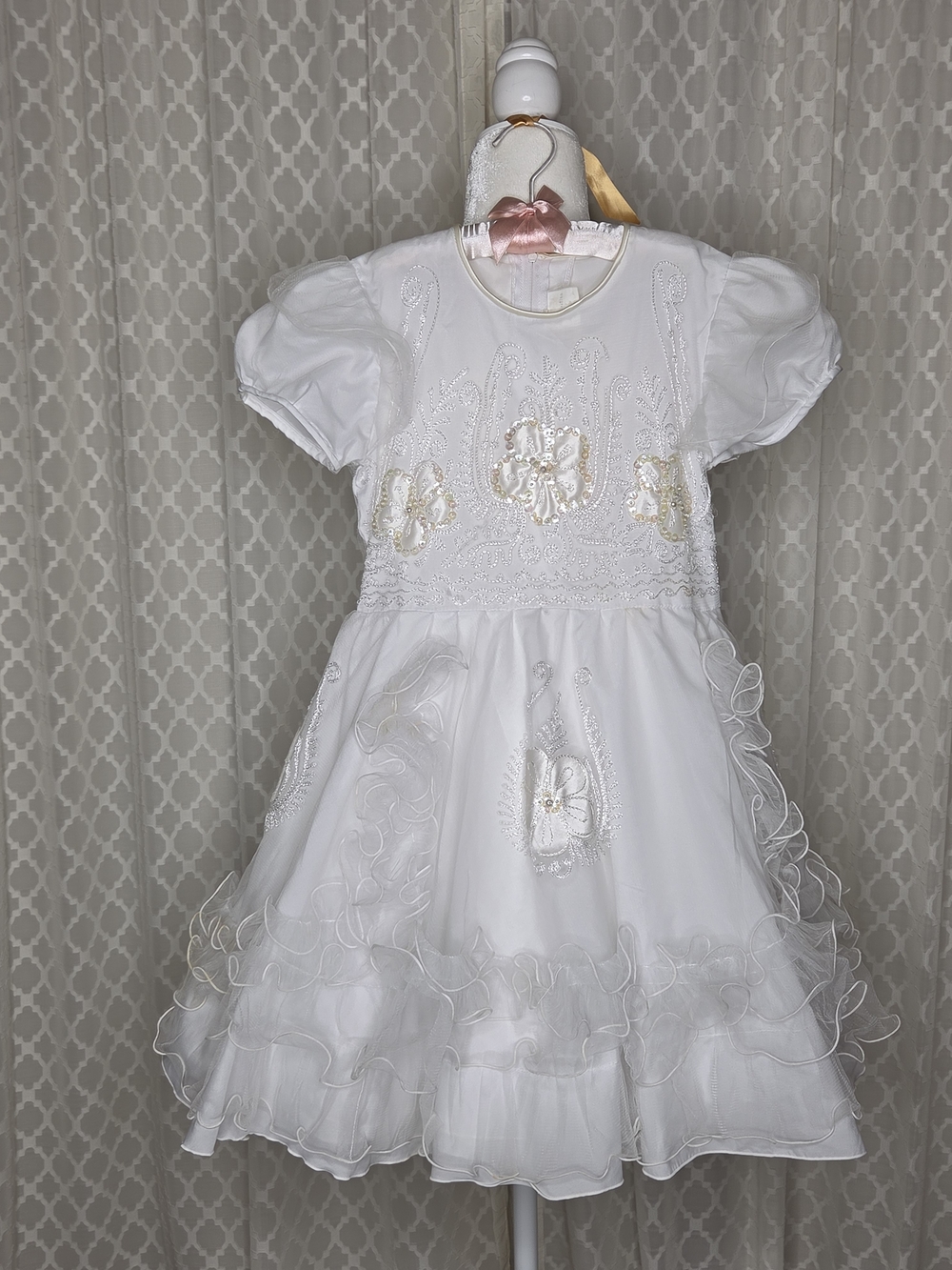 White Girls' Floral Embroidered Party/First Communion Dress - Kids